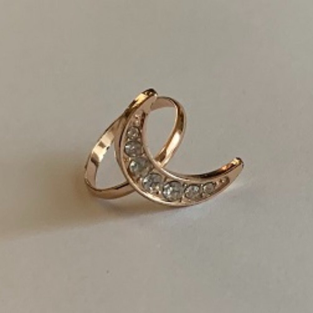 Gold Rhinestone Crescent Moon Ring